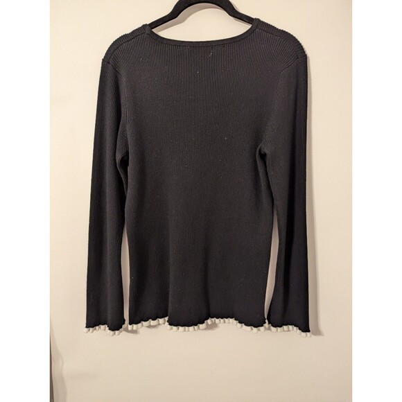 Calvin Klein Women's Sweater Pullover Ribbed Colorblock Black White Trim Size L - Picture 6 of 8